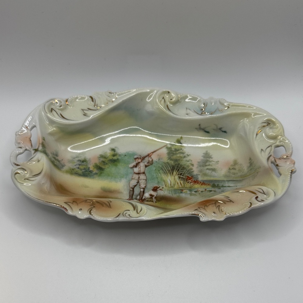 Vintage Royal Bayreuth porcelain dish with hunting scene